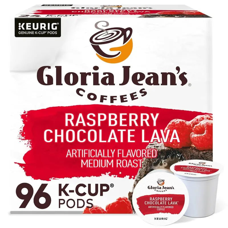 Gloria Jean's Raspberry Chocolate Lava Medium Roast K-Cup Coffee Pods, 96 Count - Keurig Compatible