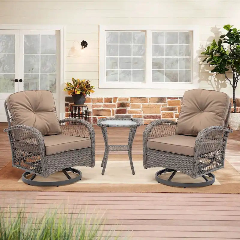 3-Piece Outdoor Swivel Rocker Patio Conversation Set - 360 Degree