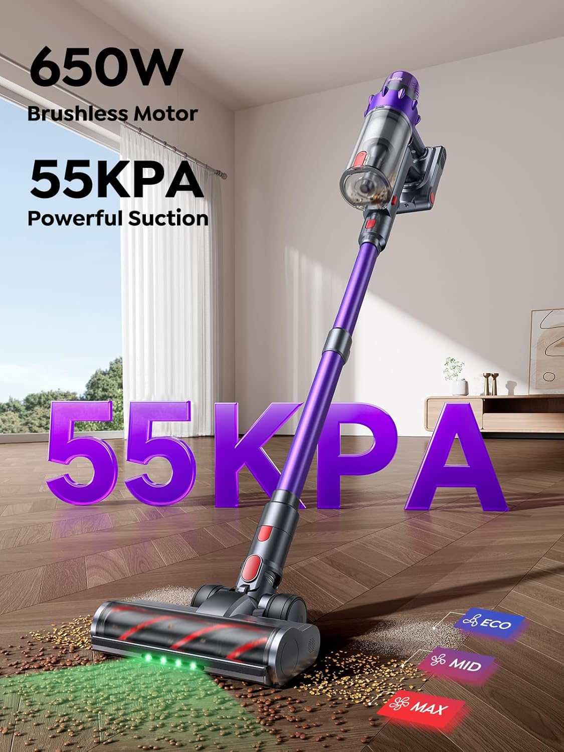 SMOTURE Cordless Stick Vacuum Cleaner, 650W, 55KPa, 70Mins - VAC02