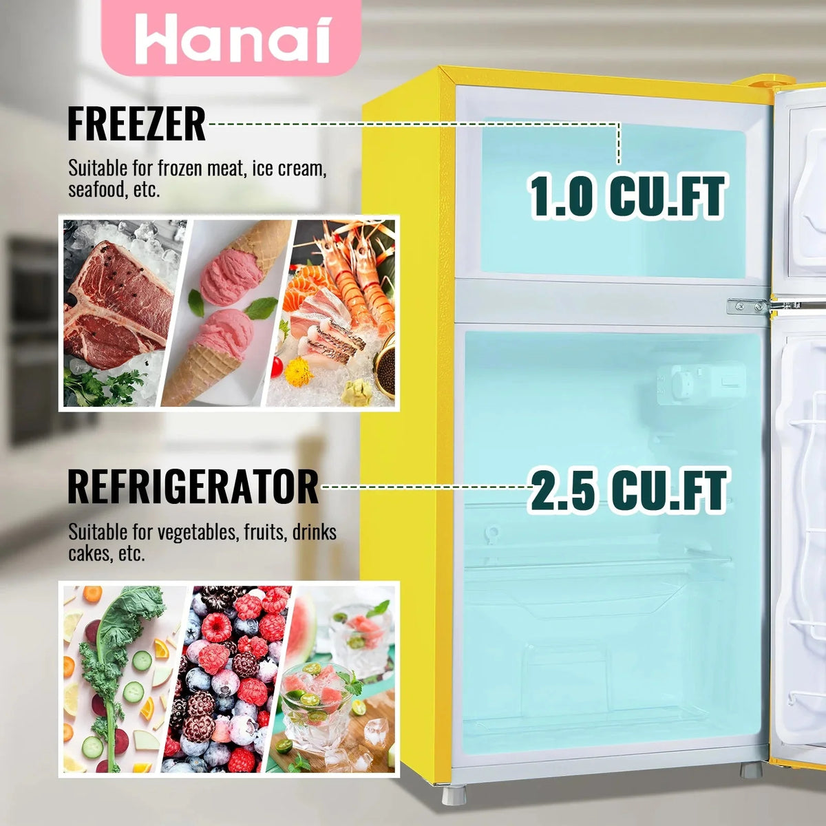 WANAI 3.5 Cu.ft Compact Refrigerator With Top Freezer, Blue