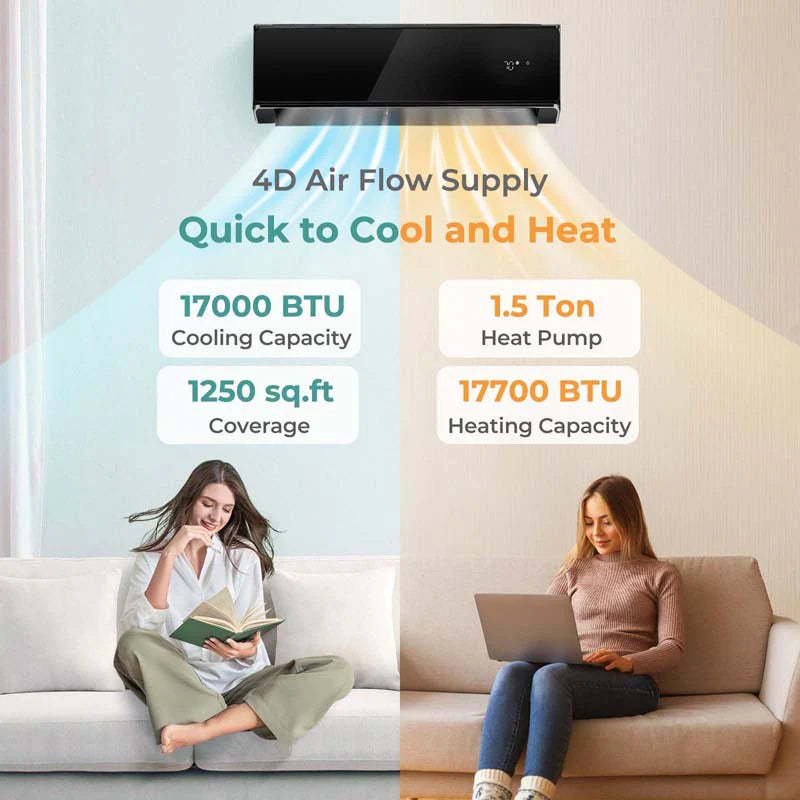18,000 BTU 21 SEER2 208-230V WiFi Mini-Split Air Conditioner Heat Pump System