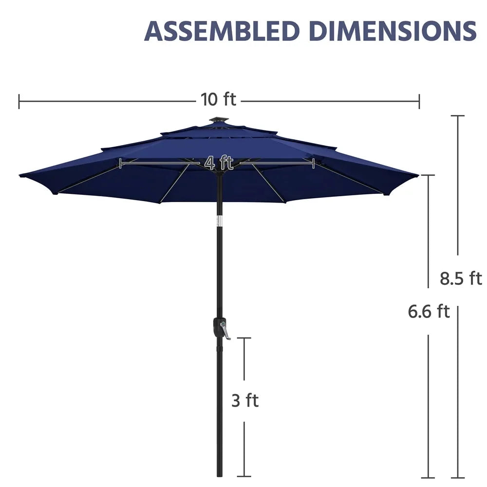 Renwick Outdoor Patio Parasol With Color-Changing LED Strip, Tan - 10 Ft