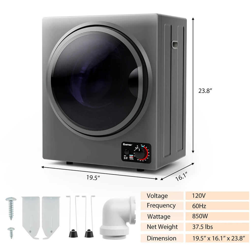 Costway Compact Electric Laundry Dryer, 1.5 cu. ft., 10 lbs, Stainless Steel - Wall Mounted