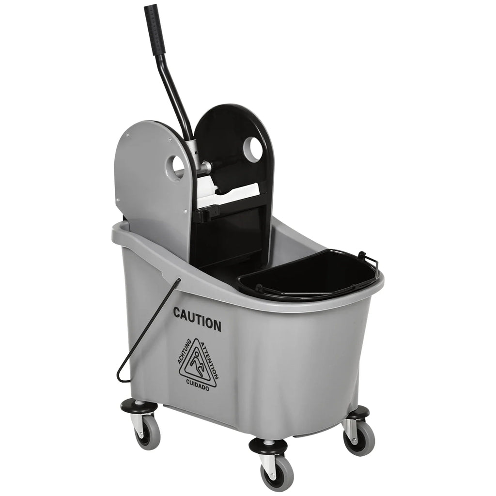 HOMCOM 9.5 Gallon Mop Bucket With Wringer Cleaning Cart, 38 Quart, Grey