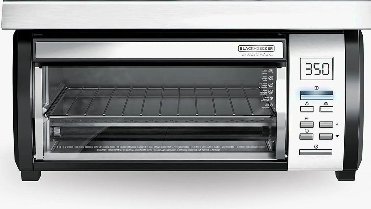 BLACK+DECKER SpaceMaker Under-Cabinet Toaster Oven, Black/Stainless Steel, 9 in Pizza, 4 Slice - TROS1000D