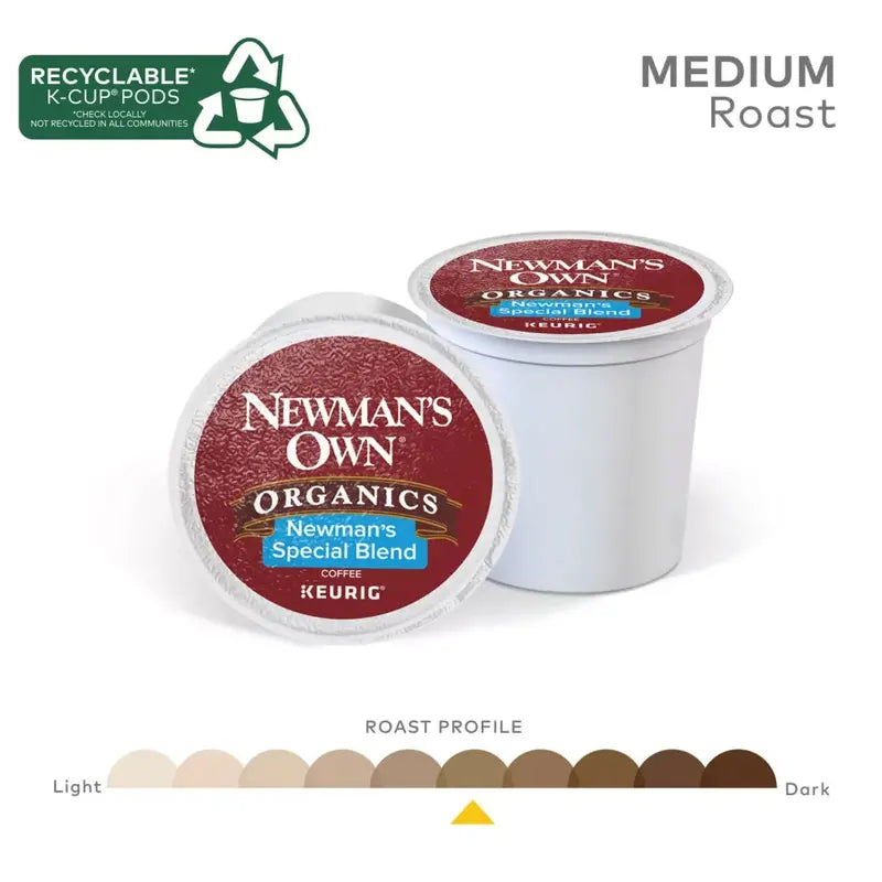 Newman's Own Organics Special Blend Coffee K-Cup Pods, 100 ct, USDA Organic, Fair Trade Certified