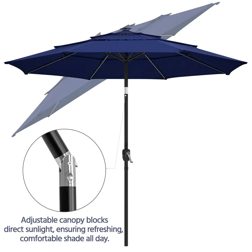 Renwick Outdoor Patio Parasol With Color-Changing LED Strip, Tan - 10 Ft