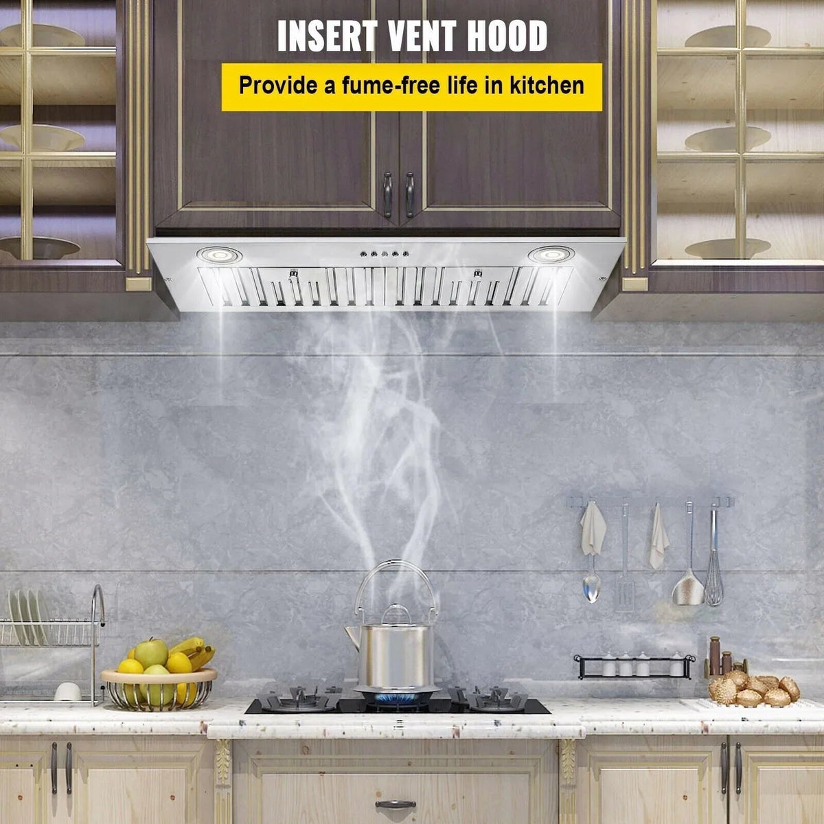 Zomagas Built-In Range Hood 30 inch 600 CFM Brushed Stainless Steel With LED Lights