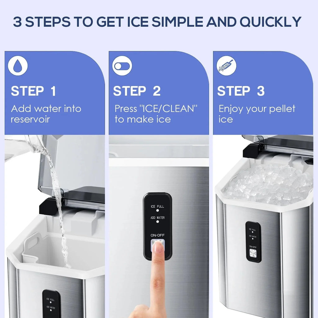 Auseo Countertop Nugget Ice Maker, 35Lbs/24H, 1.1L, Stainless Steel Silver - Self-Cleaning