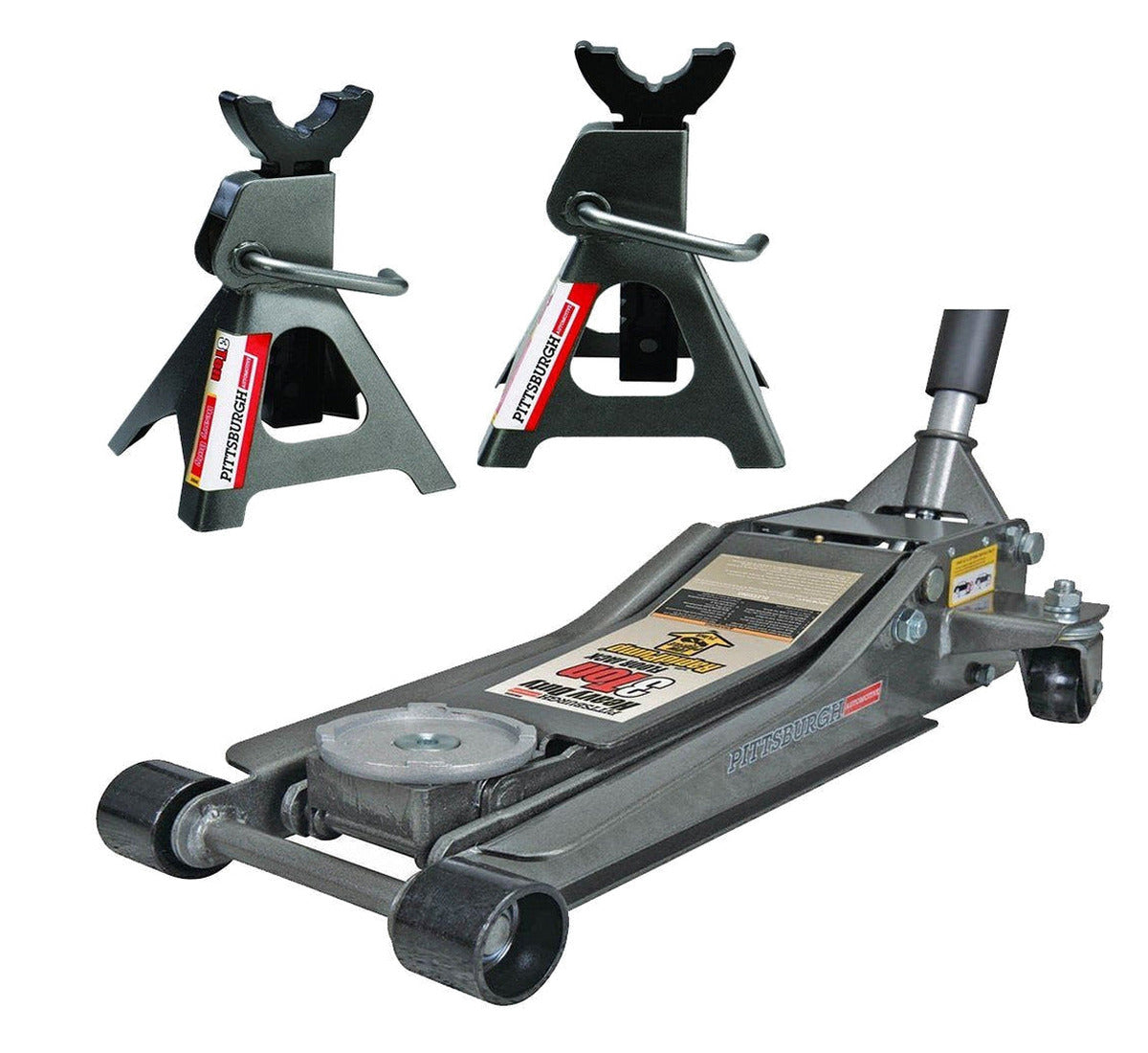 Pittsburg 3 Ton Low Profile Steel Floor Jack With Rapid Pump Quick Lift