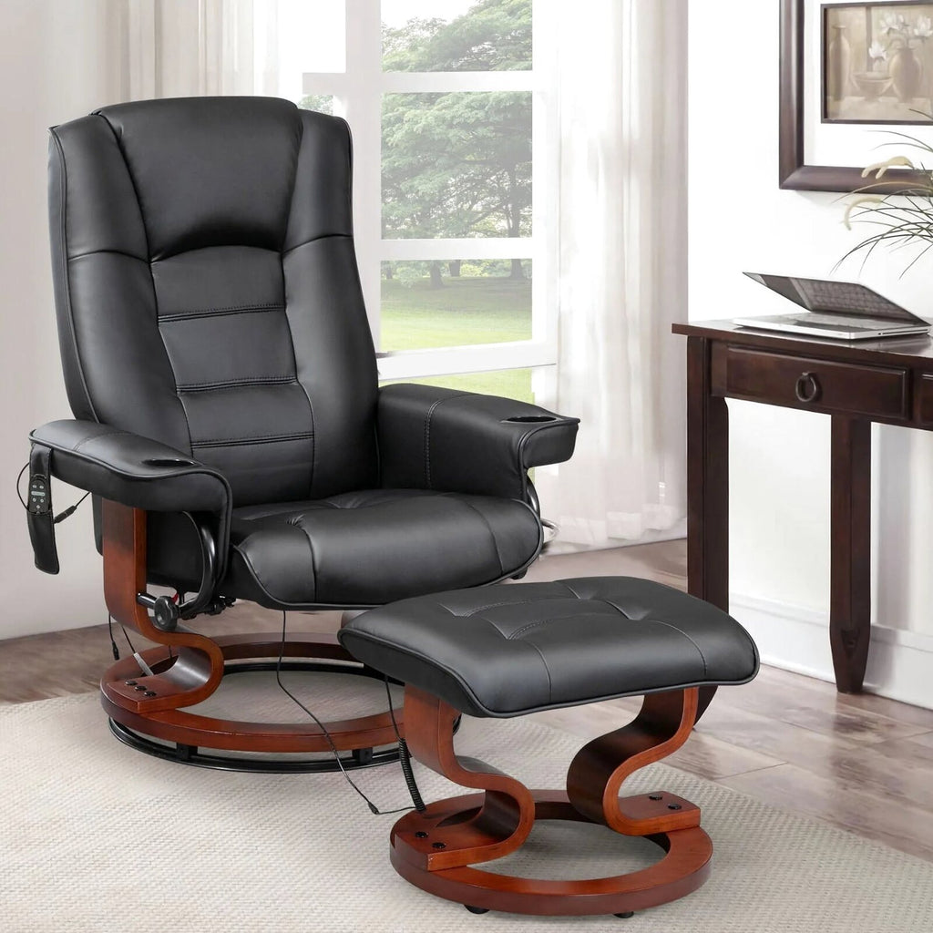 AVAWING Faux Leather Swivel Massage Recliner Chair With Ottoman - Black