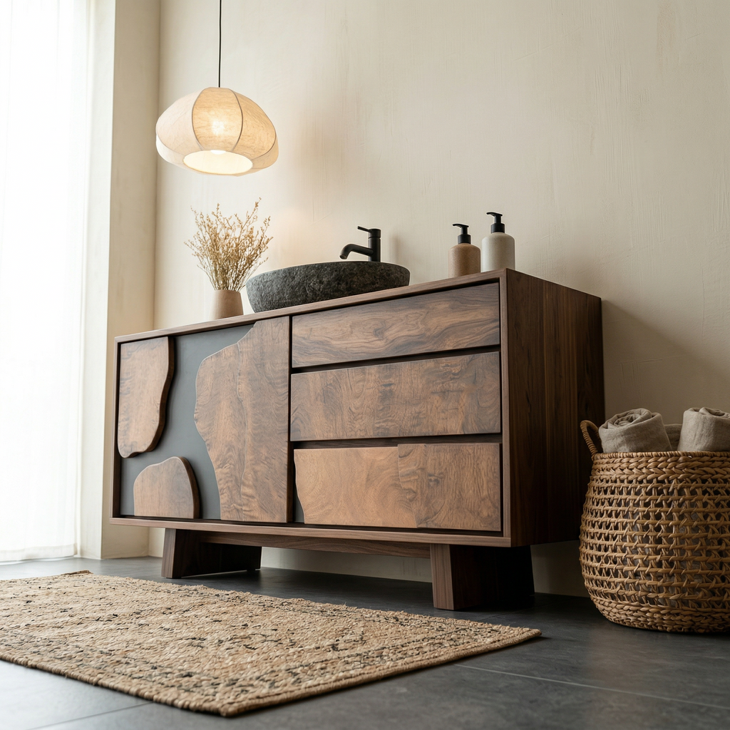 Contemporary Bathroom Cabinet Solid Wood Simple Clean Line Design Bathroom And Vanity Area