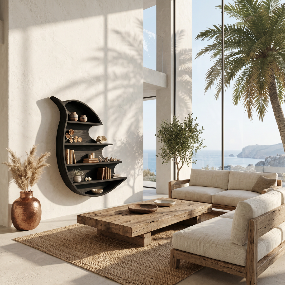 Artistic Wave Bookcase With Wall Mounted Display Storage For Entryway