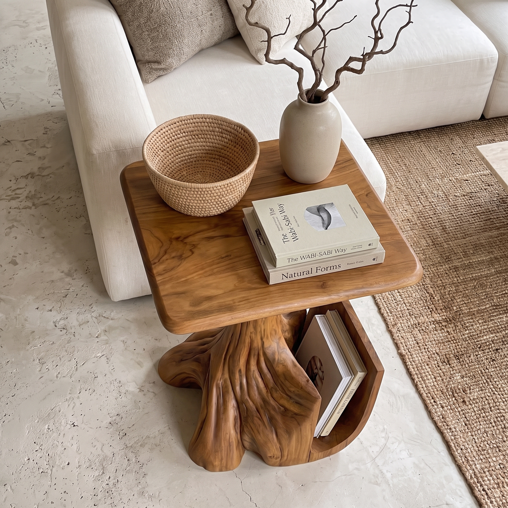 Contemporary Sculptural Side Table With Tree Inspired Base For Living Room