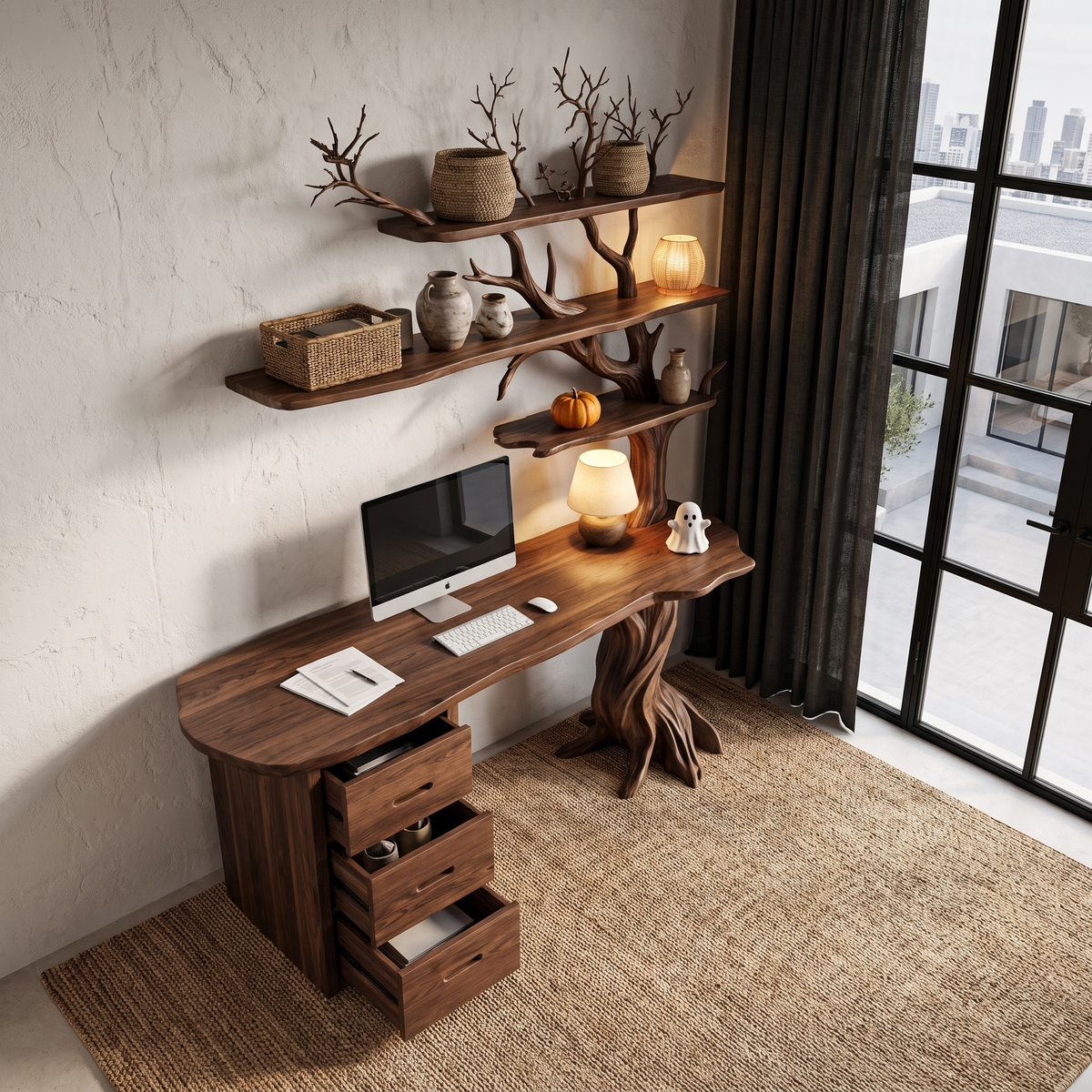 Contemporary Halloween Writing Desk With Haunted Tree Silhouette For Bedroom - view 2