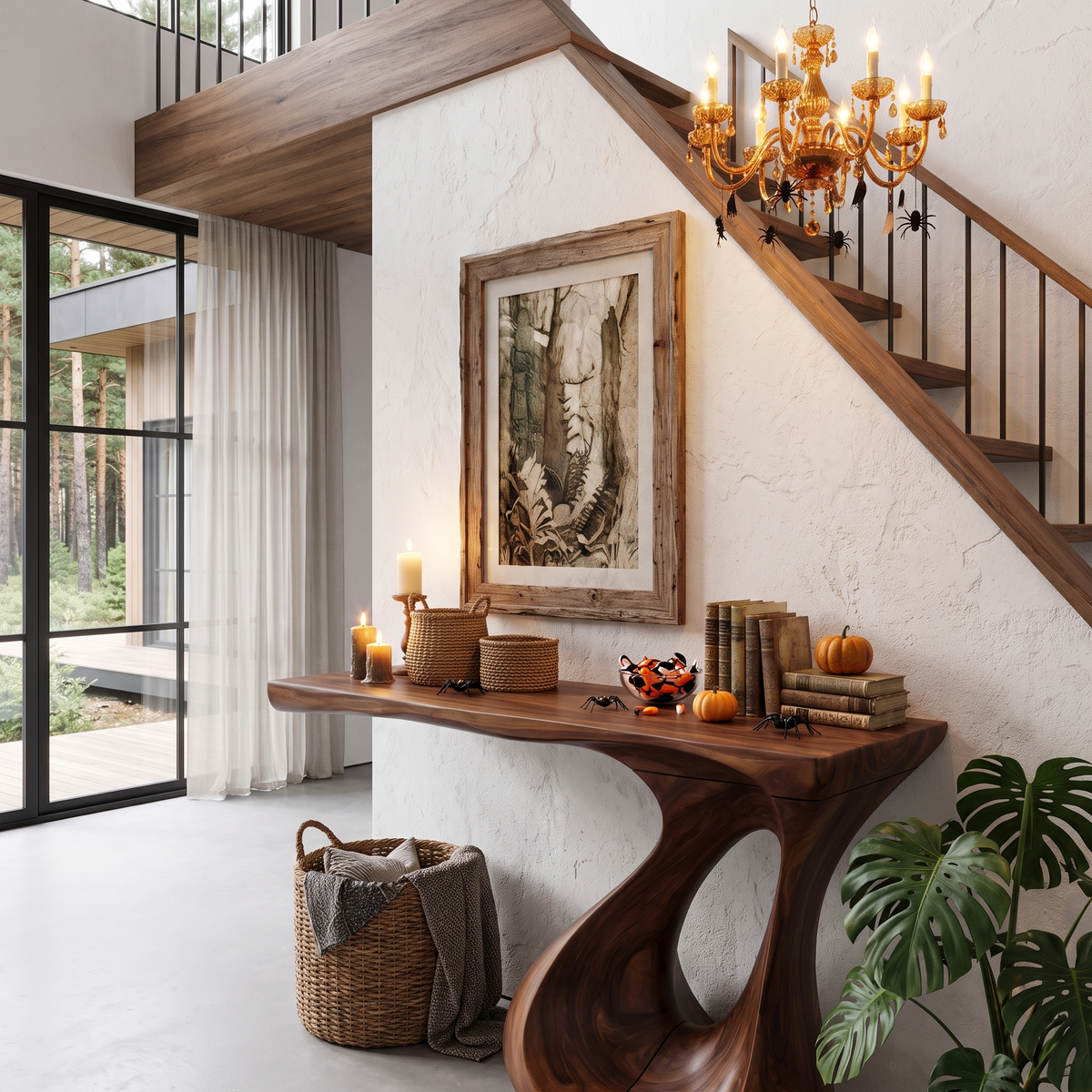 Contemporary Halloween Statement Console Table With Curved Open Base For Living Room