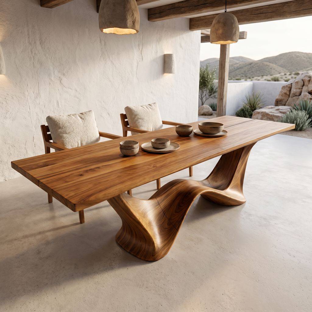Contemporary Dining Table With Architectural Wave Design For Dining Room And Breakfast
