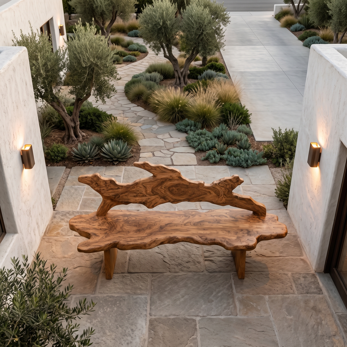 Contemporary Tree Branch Bench Solid Wood Patio Bench For Outdoor