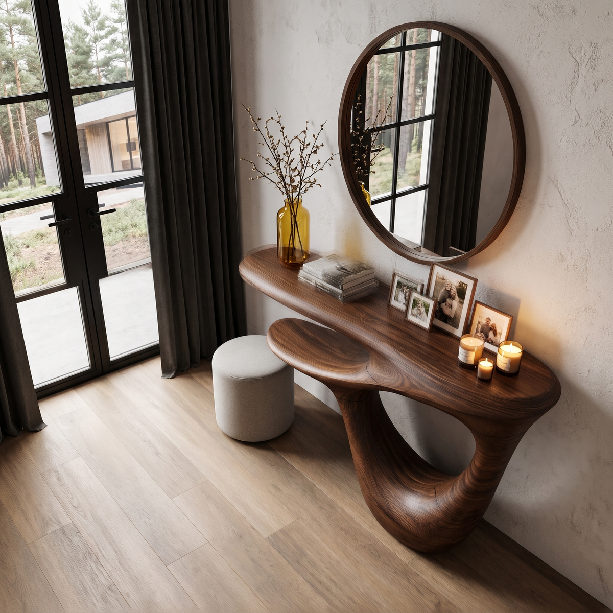 Contemporary Console Table With Artistic Open Frame Base For Foyer And Hallway