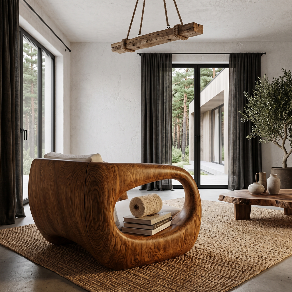 Contemporary Sculptural Chair With Flowing Armrest Design For Living Room - view 2