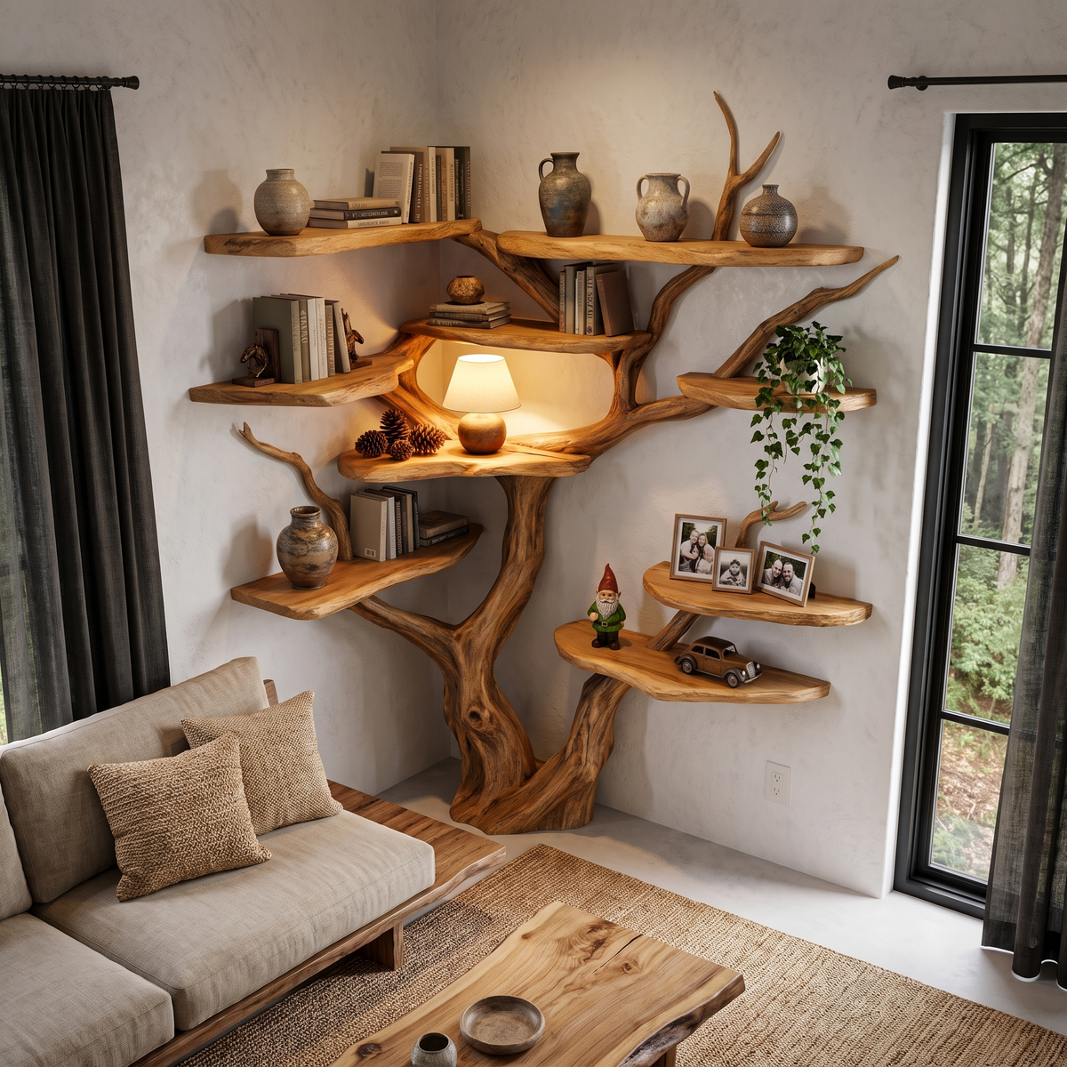 Contemporary Tree Bookshelf With Corner Branch Design For Home Office