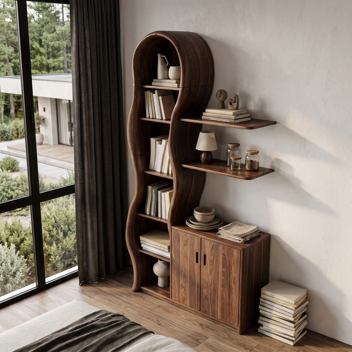 Contemporary Wooden Display Cabinet With Sculptural Branch Frame For Living Room
