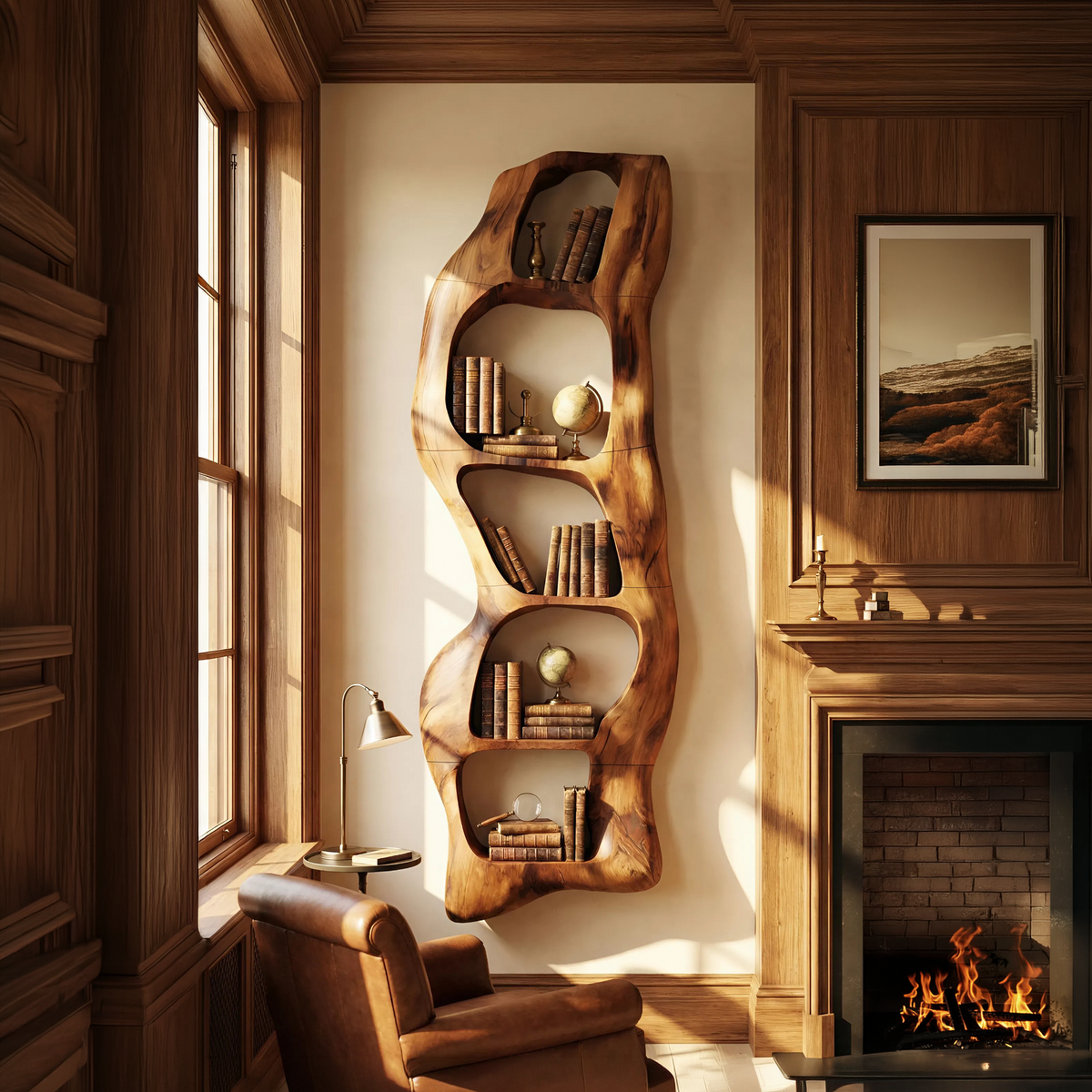 Contemporary Wooden Wall Shelf, Handcrafted Solid Wood Floating Storage Display Ledge Rack - view 2