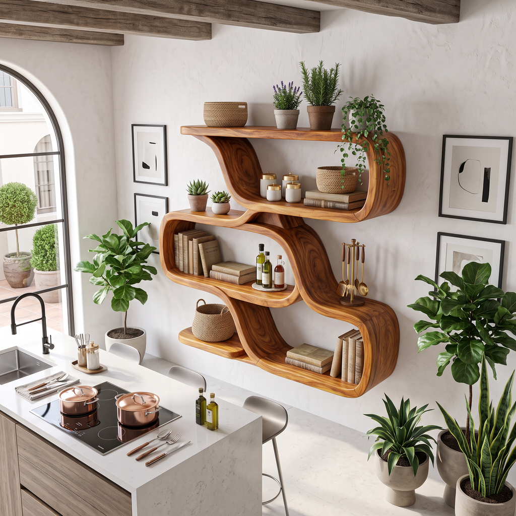Farmhouse Curved Wood Shelves for Entryway - view 2