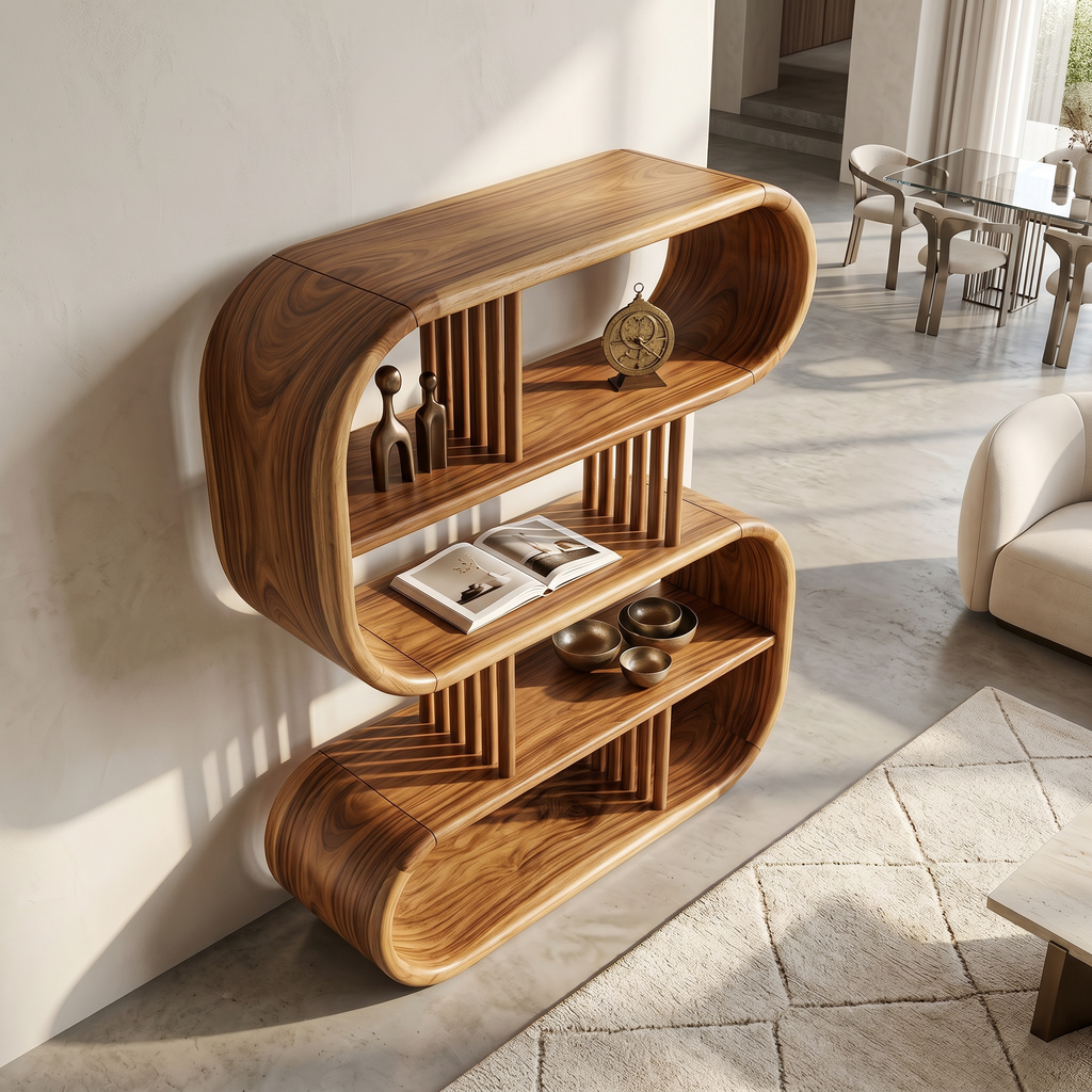 Elegant Curved Wooden Bathroom Shelf With Spa Inspired Design - view 2