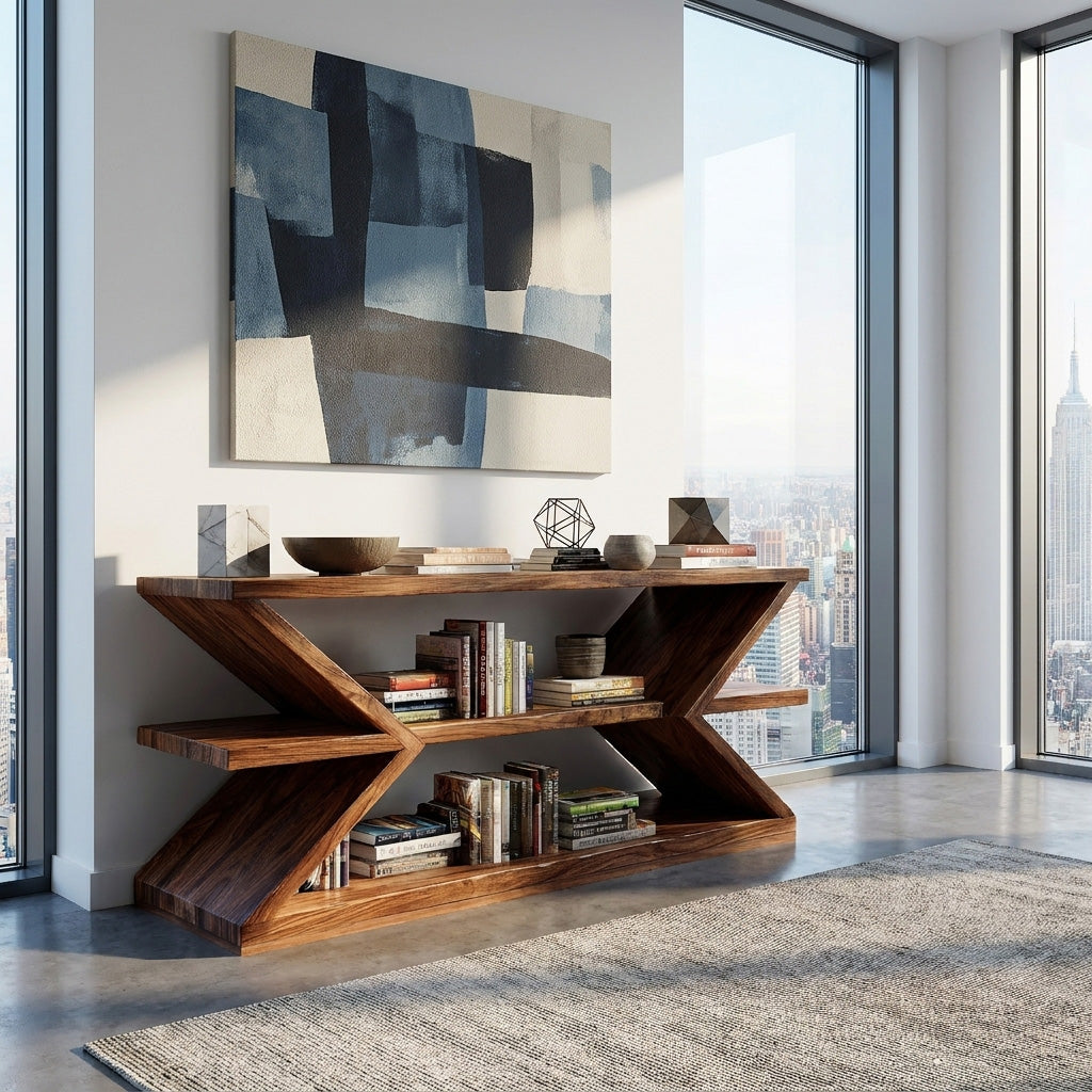 Contemporary Sculpture Wood Console Table For Modern Living Room - view 2