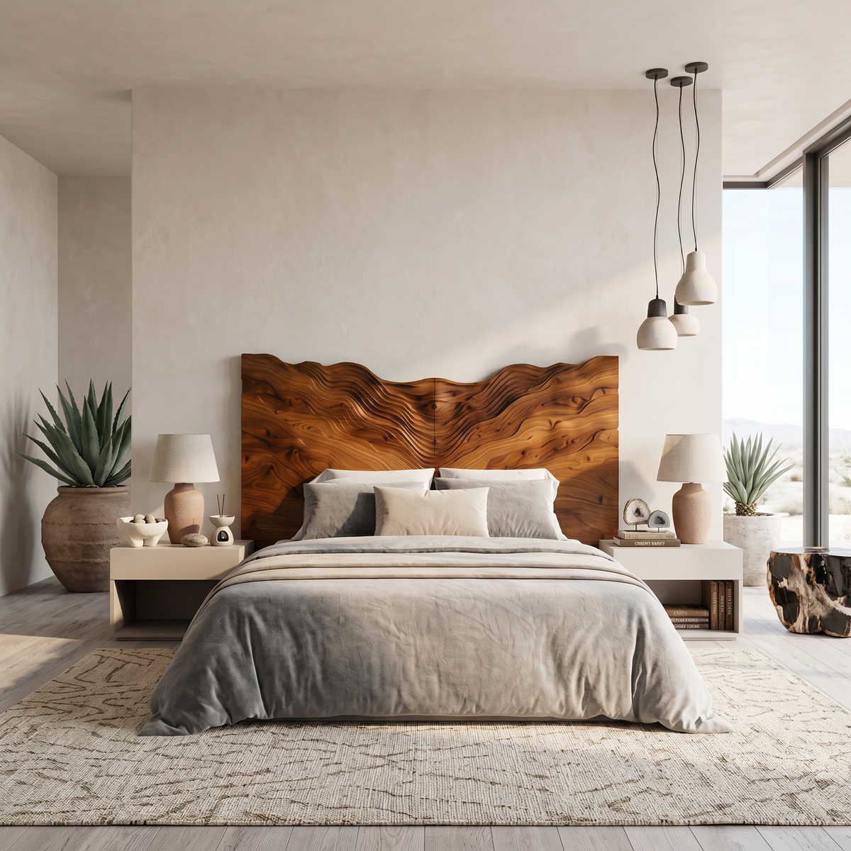 Contemporary Mountain Range Headboard Wooden Bed Headboard For Bedroom