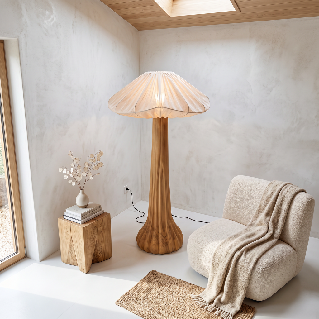 Contemporary Floor Lamp Organic Mushroom Design Reading Corner