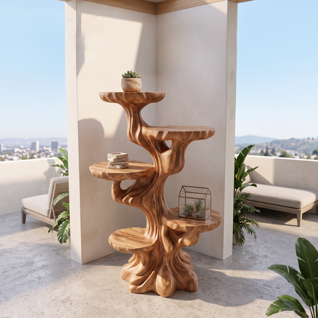 Contemporary Sculptural Plant Stand With Tiered Tree For Entryway