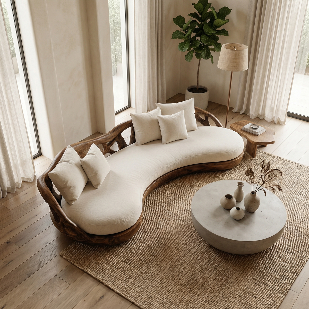 Contemporary Organic Sofa Solid Wood Frame Smooth Curved Design Living Room And Lounge - view 2