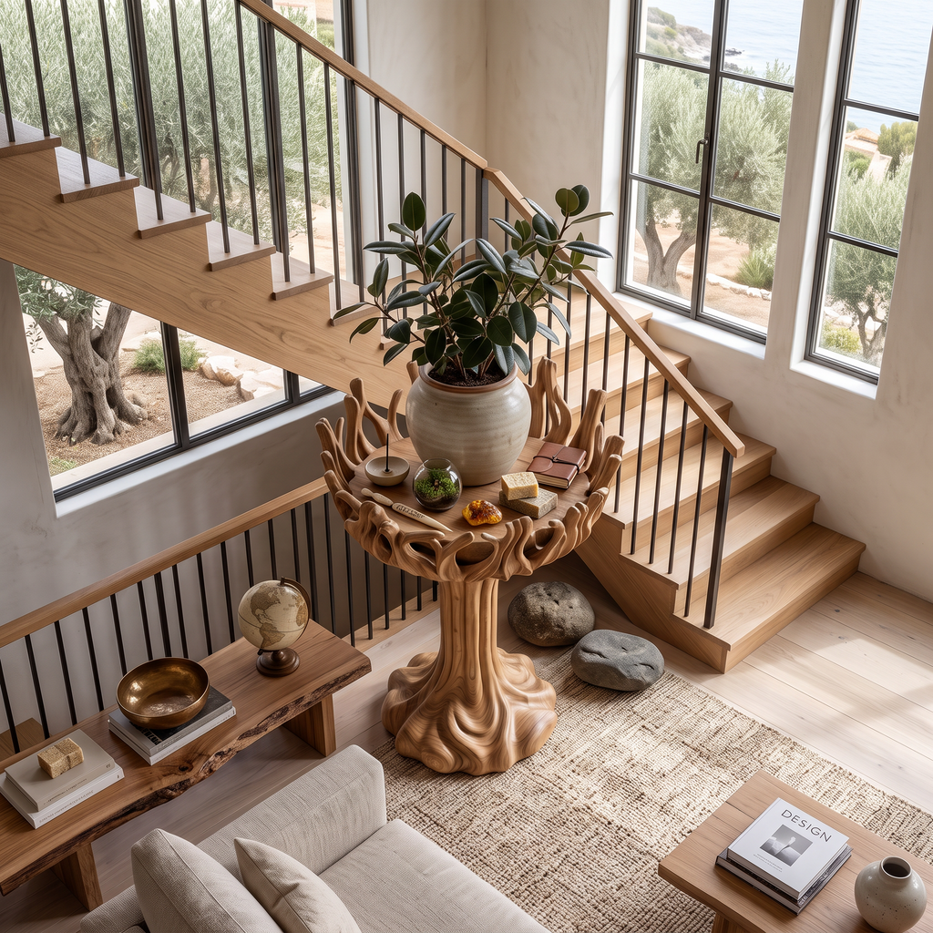 Contemporary Tree Shaped Plant Stand With Sculptural Form For Entryway And Sunroom