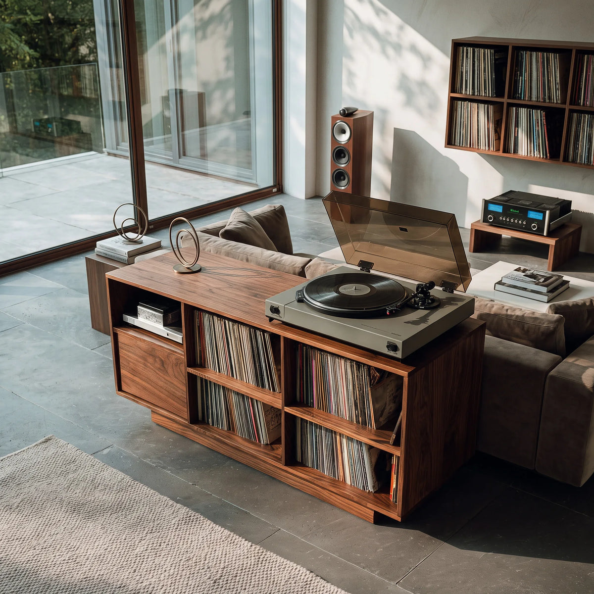 Elegant Vinyl Record Cabinet With Open Compartments For Living Room - view 2