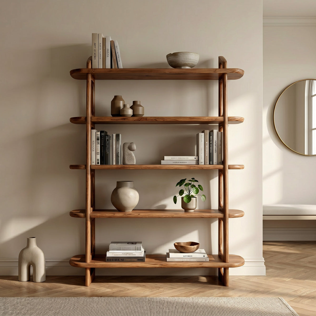 Contemporary Wooden Standing Shelf For Living Room Corner - view 2