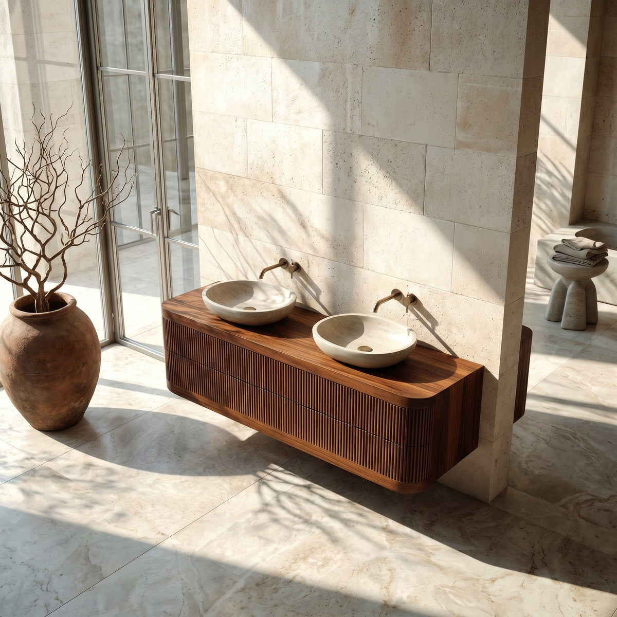 Contemporary Wooden Floating Bathroom Vanity With Fluted Front For Bathroom - view 2
