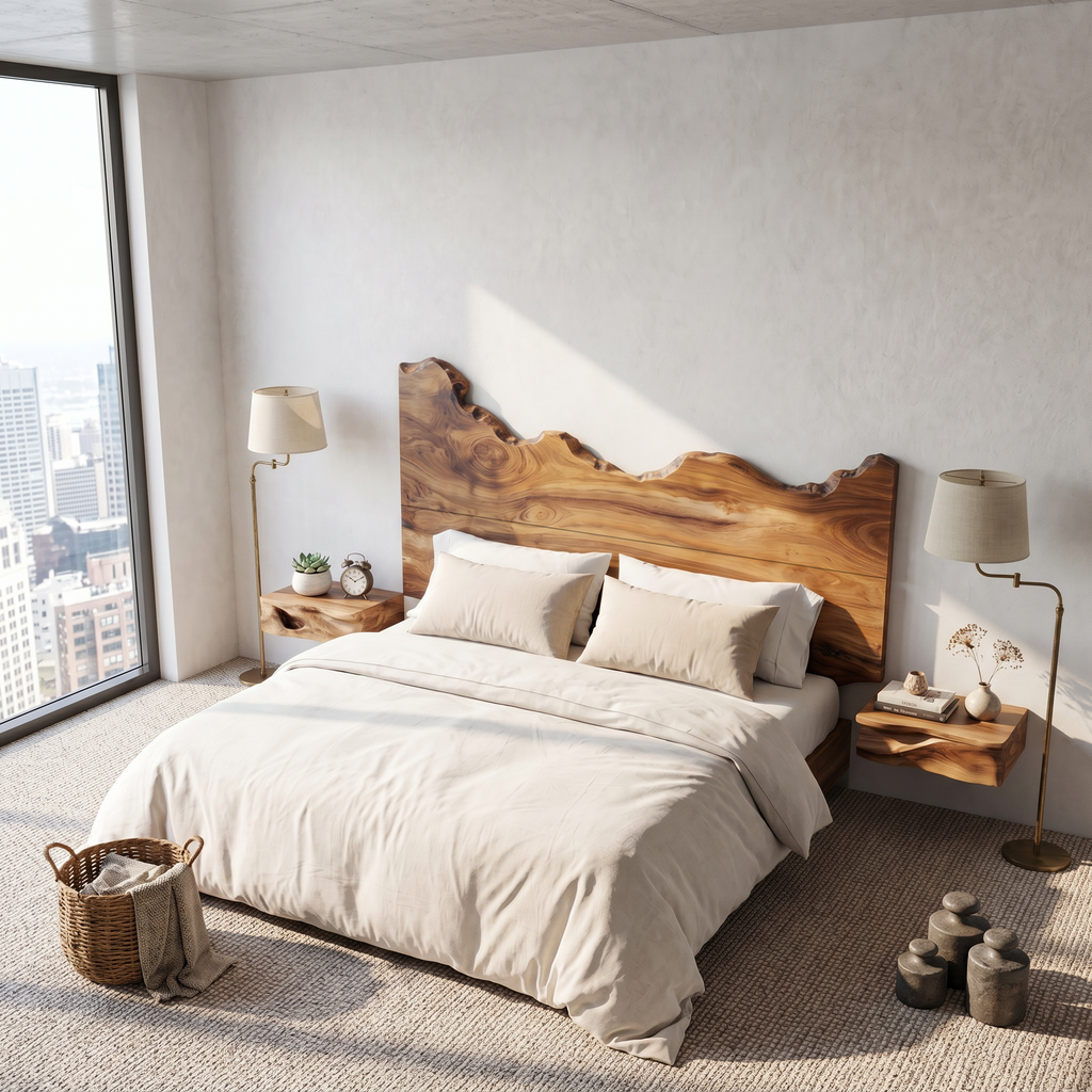 Contemporary Live Edge Wood Headboard For Bedroom