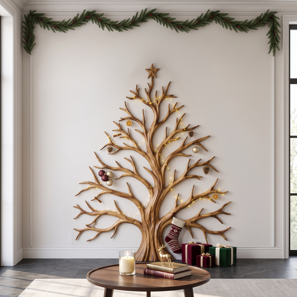 Contemporary Christmas Wall Decor With Artistic Tree Silhouette For Hallway