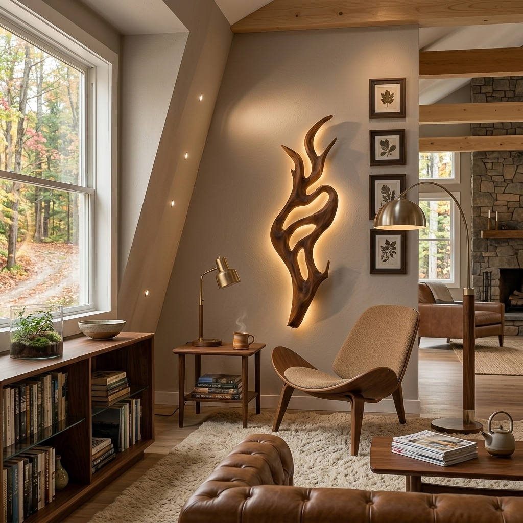 Artistic Wood Wall Light With Sculptural Form For Bedroom - view 2