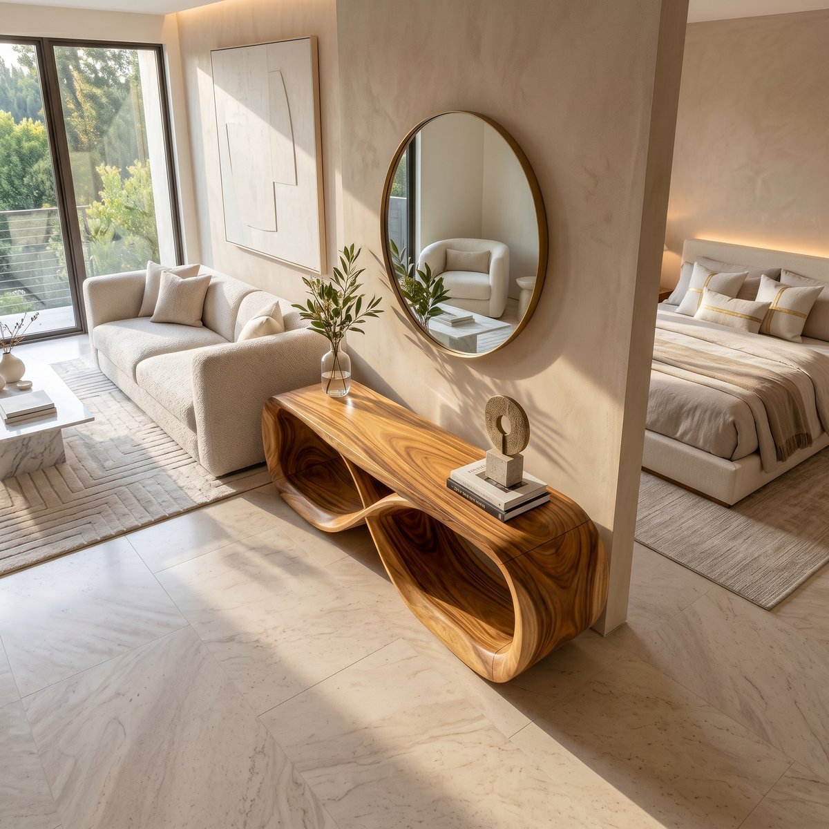 Curved Wooden Bench Contemporary Residence - view 2