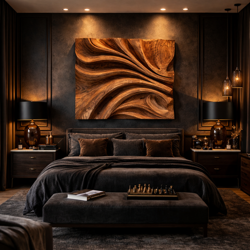 Abstract Fold Carved Solid Wood Wall Art Modern Interior Decor - view 2