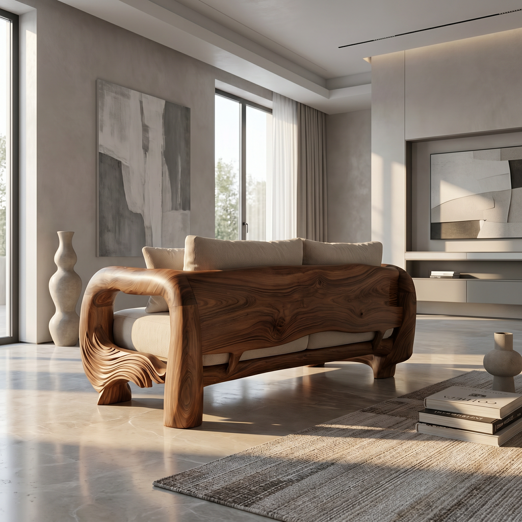 Contemporary Lounge Sofa Frame With Sculptural Wooden Base For Living Room - view 2