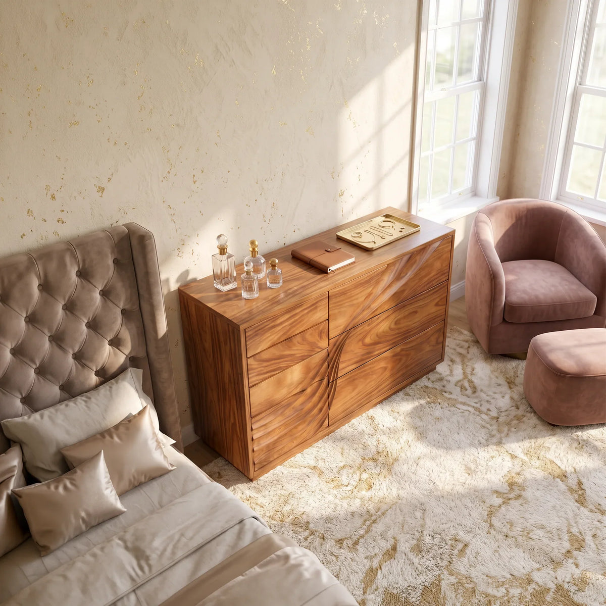 Contemporary Flowing Dresser Drawer For Bedroom Interior - view 2