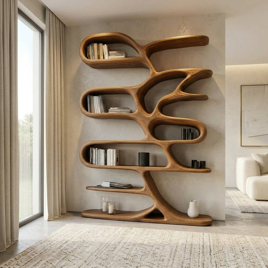 Contemporary Wooden Bookcase For Minimalist Living Room Decor - view 2