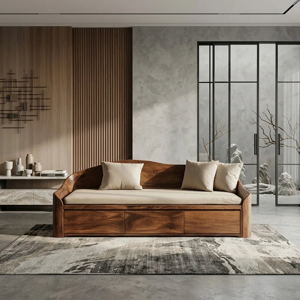 Contemporary Wooden Sofa With Drawers For Living Room - view 2