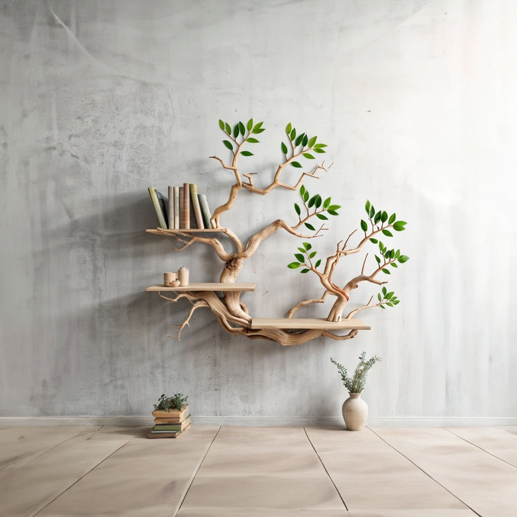 Driftwood Branch Shelves Carving Floating Bookshelf Wall - view 2