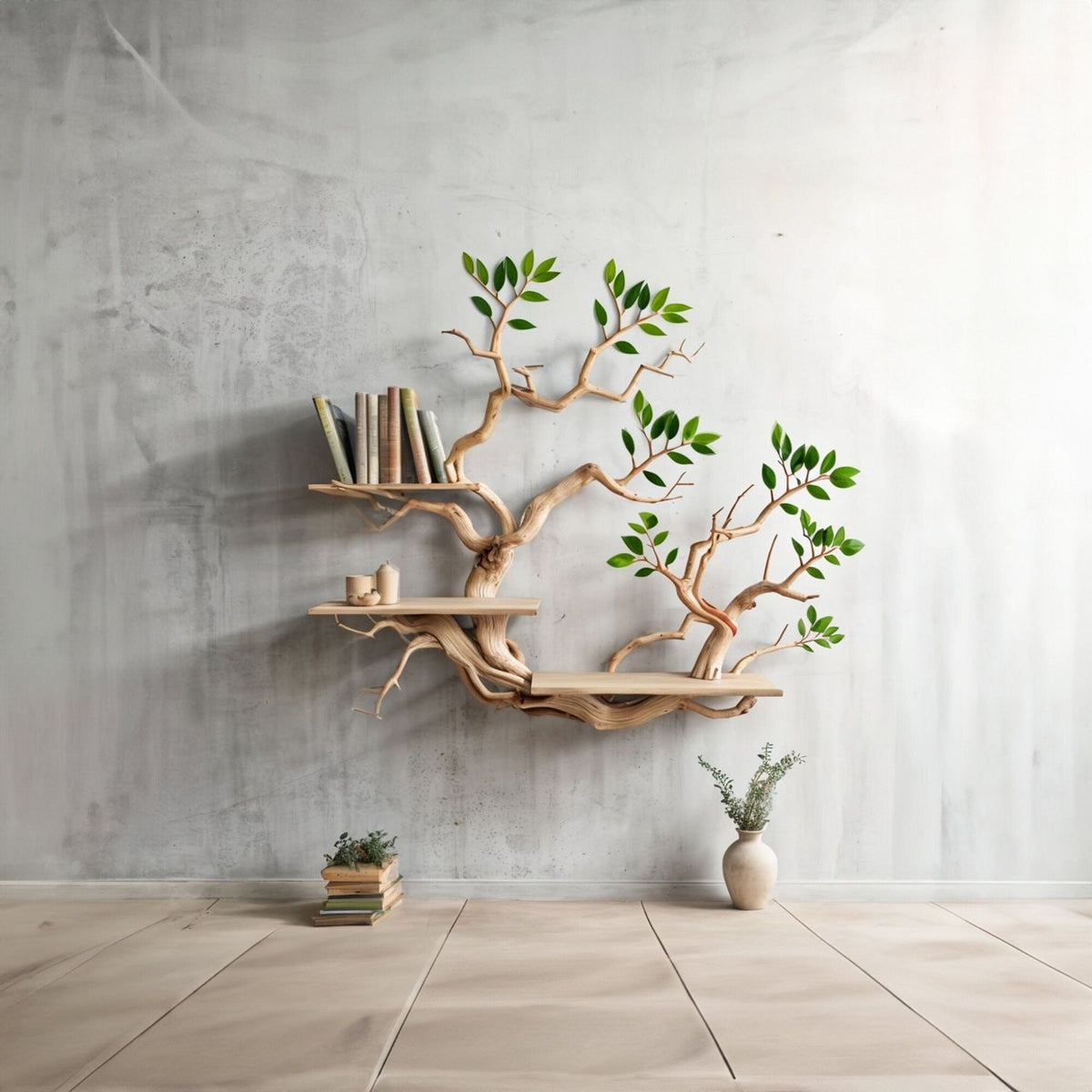 Driftwood Branch Shelves Carving Floating Bookshelf Wall - view 2