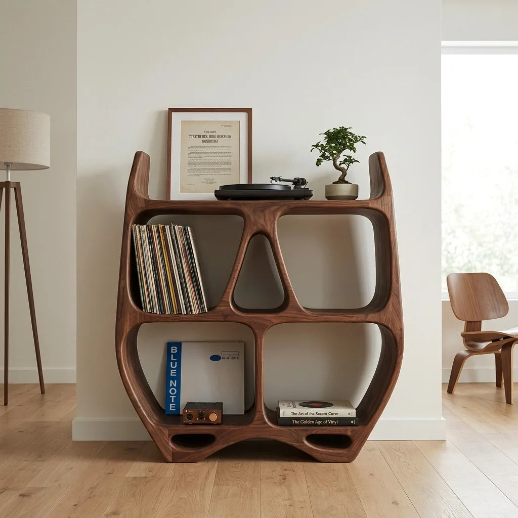 Elegant Sculptural Wooden Record Cabinet For Living Room - view 2